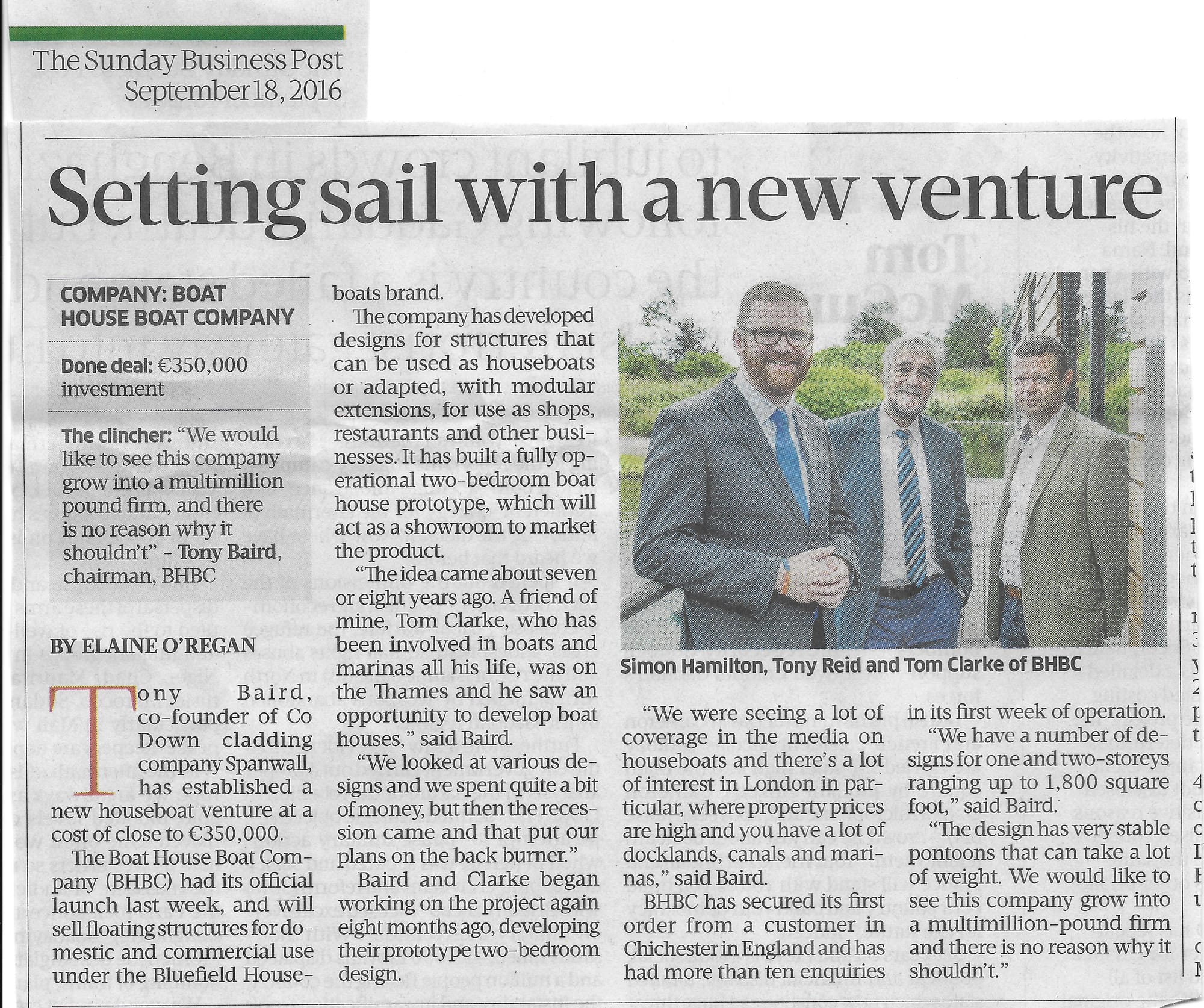 2016 09 18th Sunday Business Post Boat House Company launch
