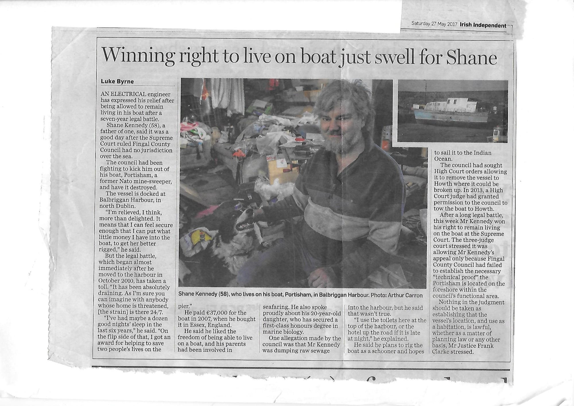 2017 05 27th Irish Independent liveaboard Shane Kennedy at Balbriggan