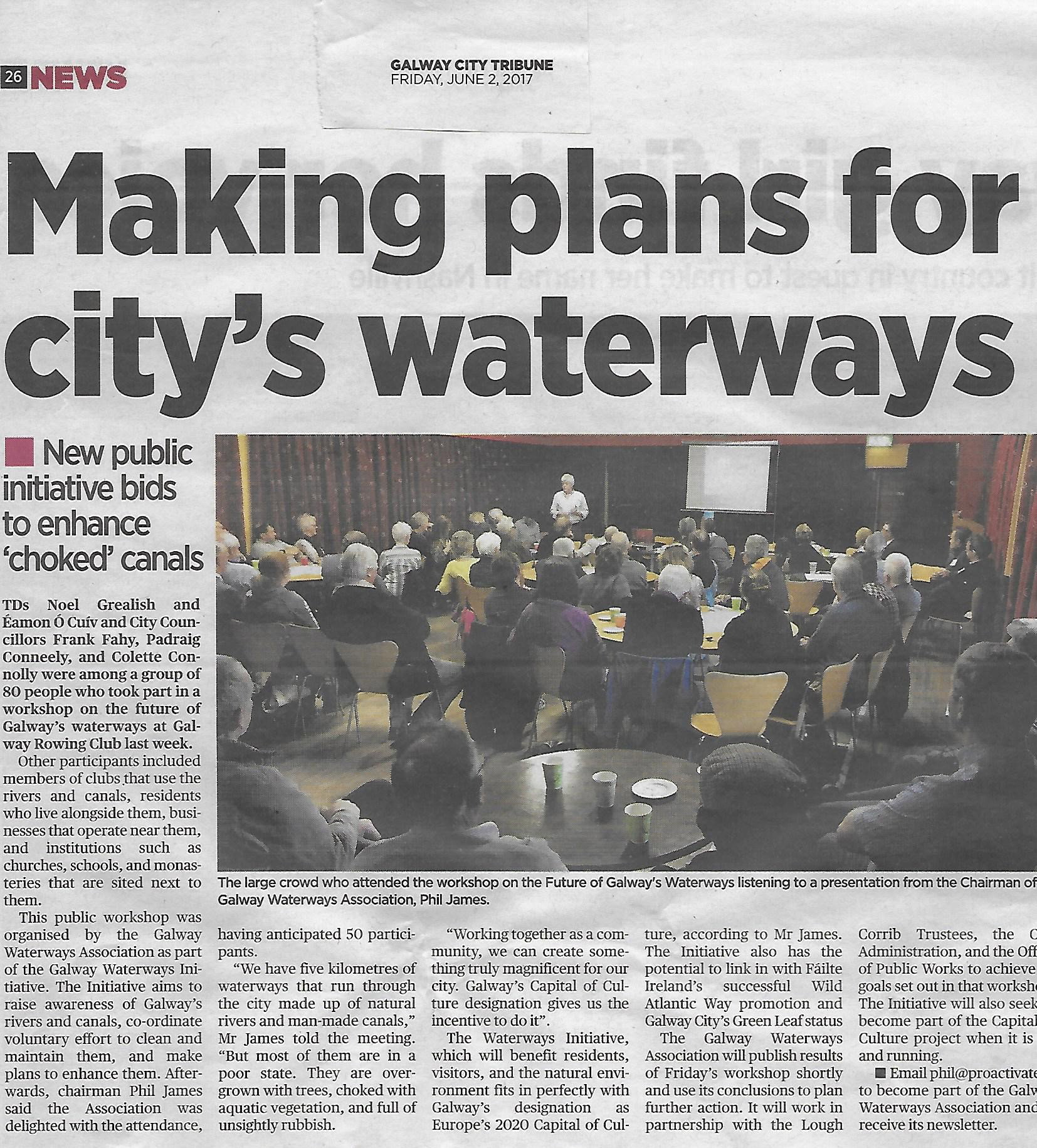 2017 06 02nd Galway City Tribune plan for Galways waterways
