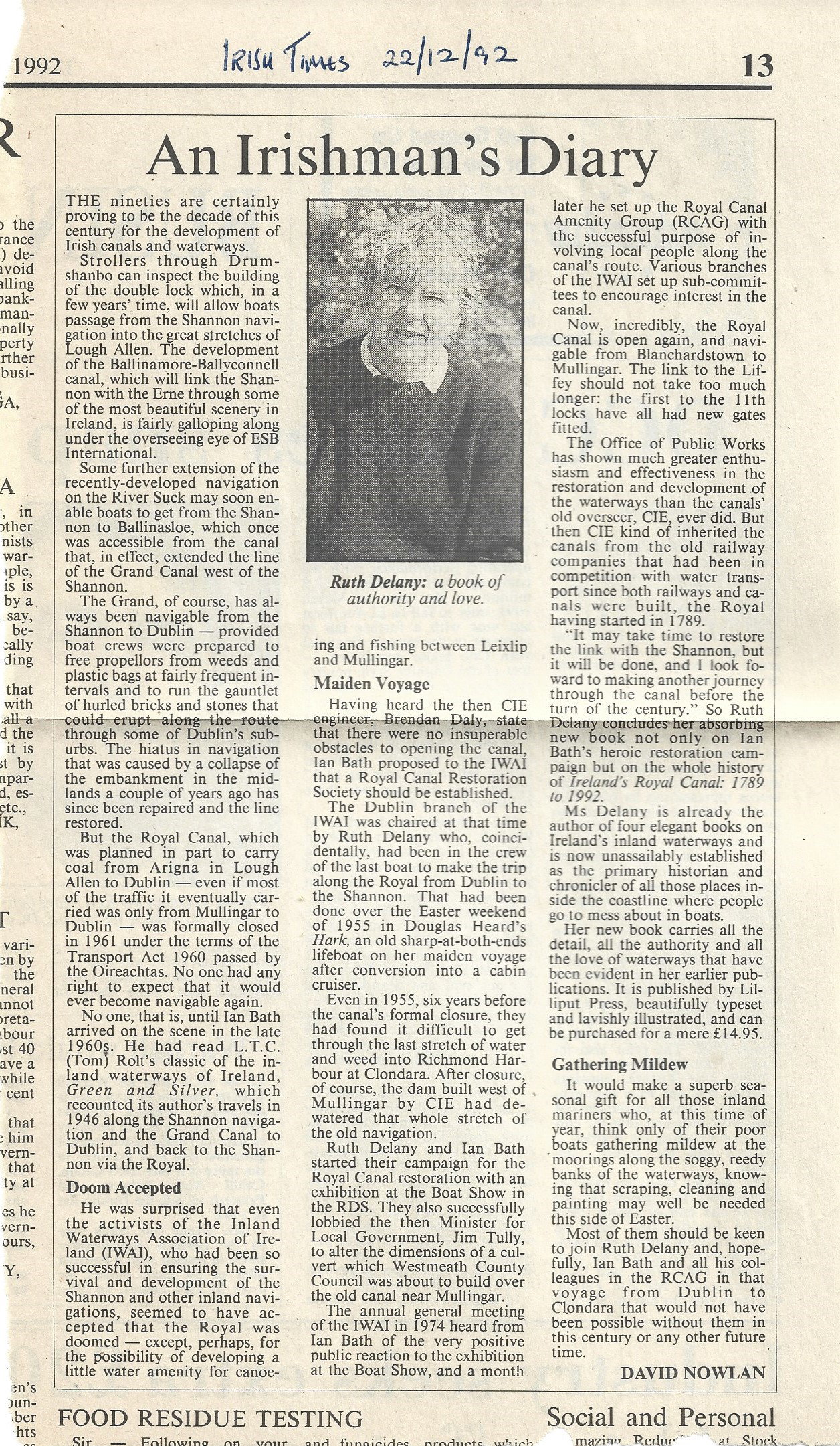 1992 12 22nd Ruth Delaney Heard story by Irish Times