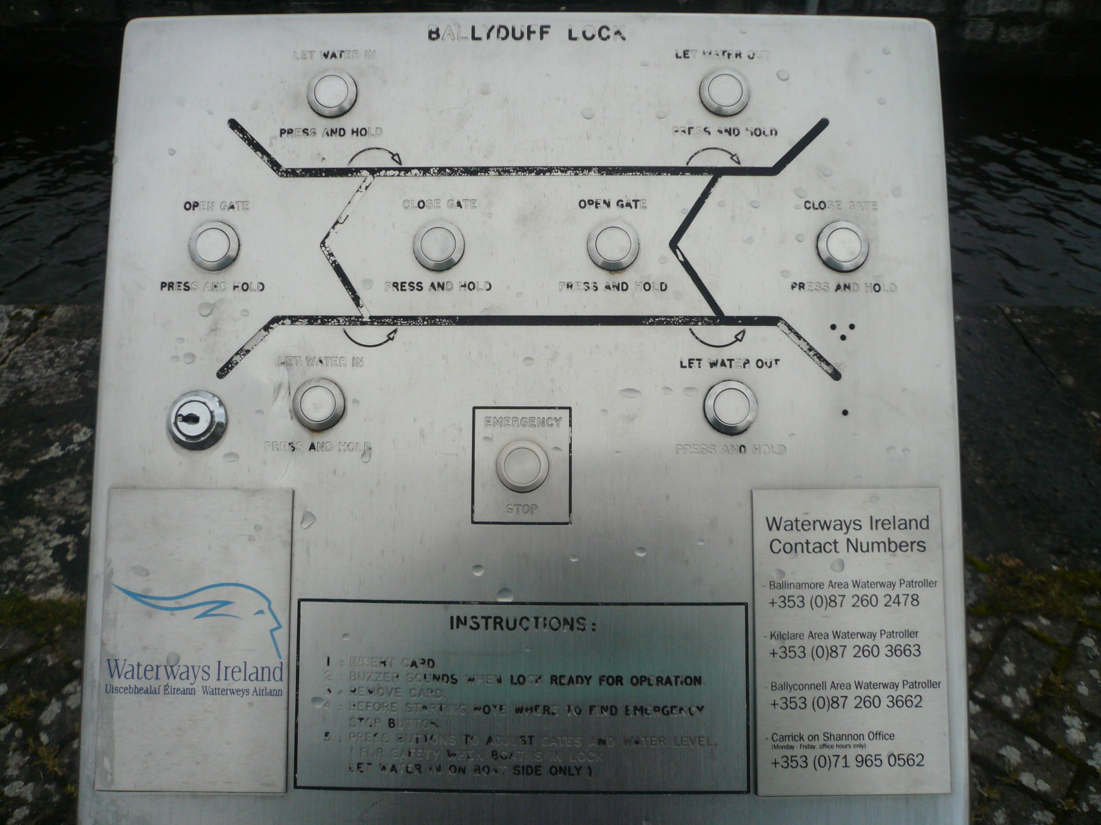 2016 04 Lough Erne Lock 7 Ballyduff, lock control panel operated by smartcard
