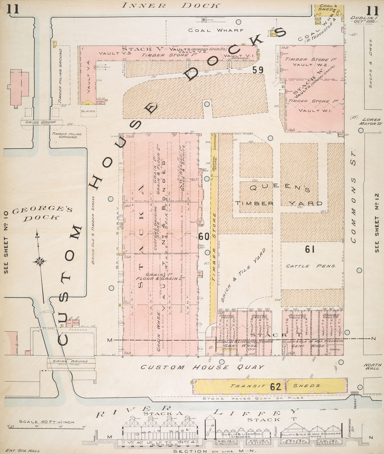 1821 River Liffey Georges Dock map, shows inner and outer Georges Docks