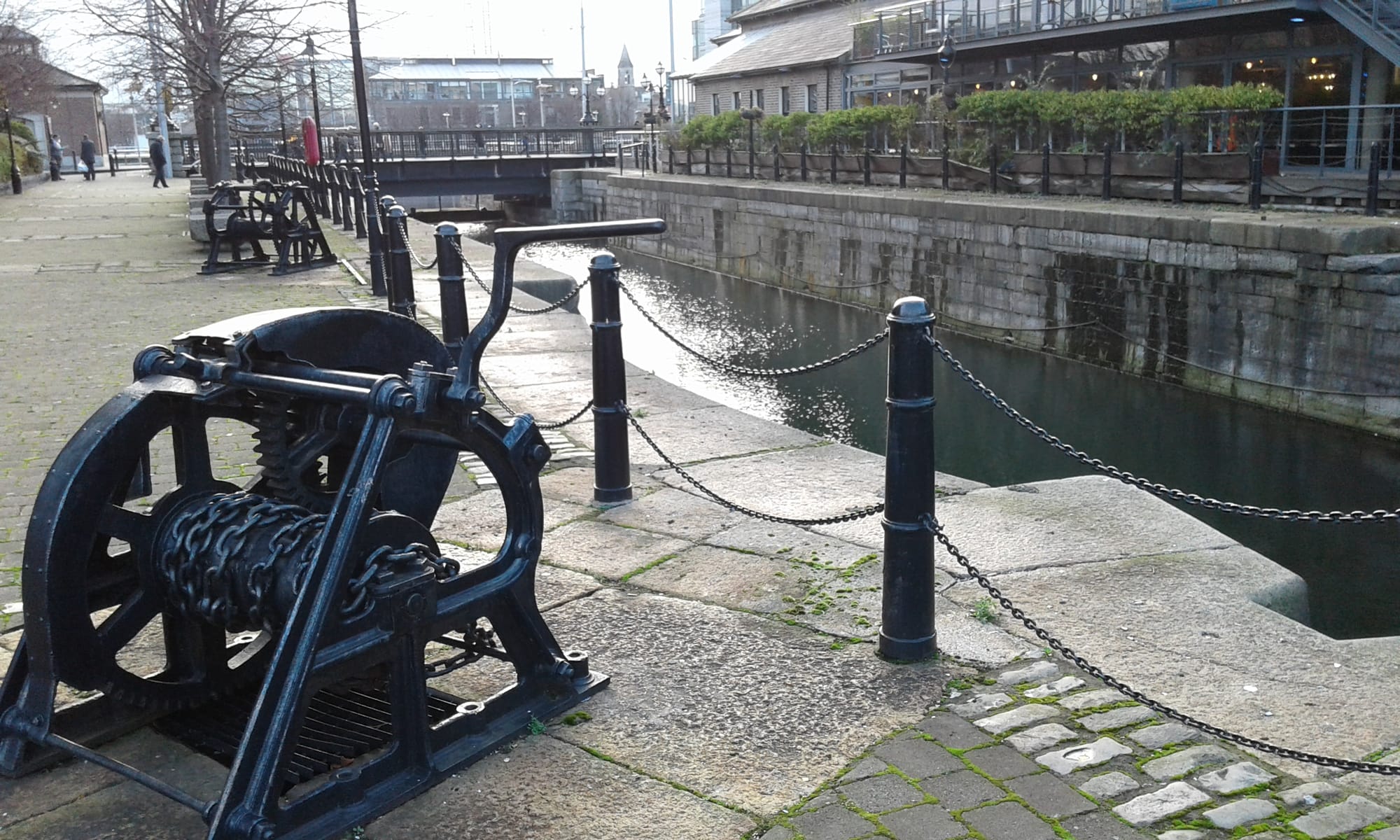 2016 12 19th Georges Dock Dublin inner lock gate, with original winch in place