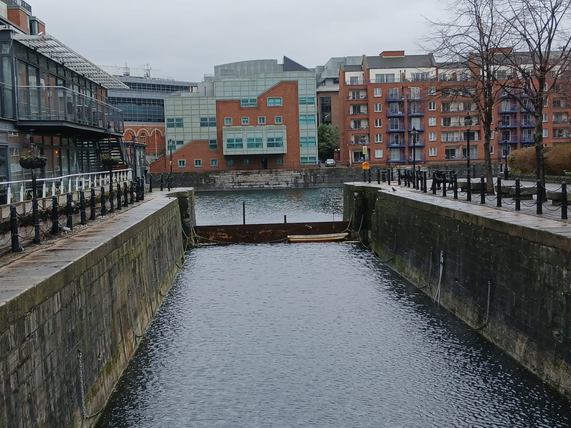 2026 01 29th River Liffey Dublin, Georges Dock, apartments extended onto water basin