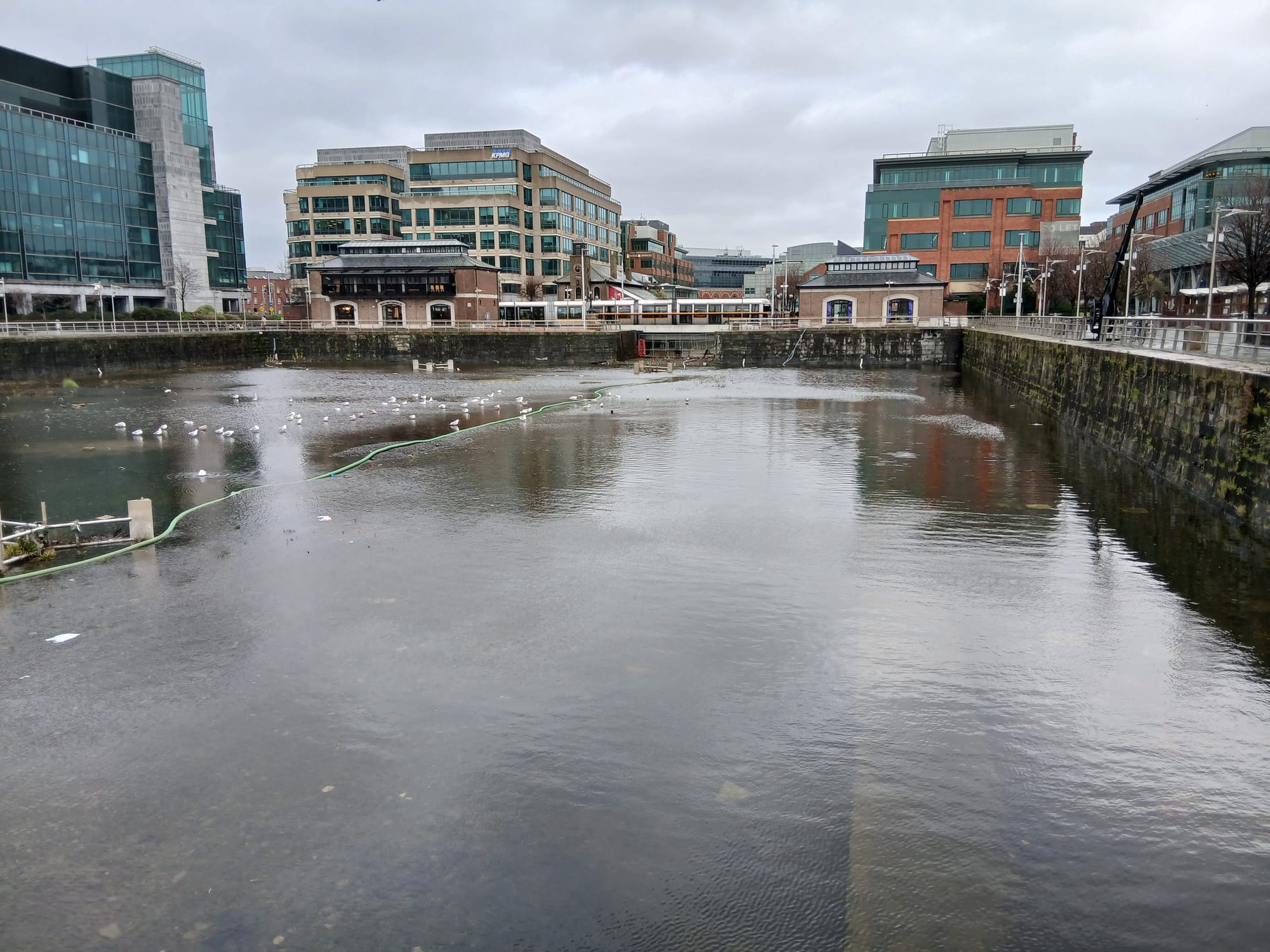 2026 01 29th River Liffey Dublin, Georges Dock, stormy rains rewater the dock