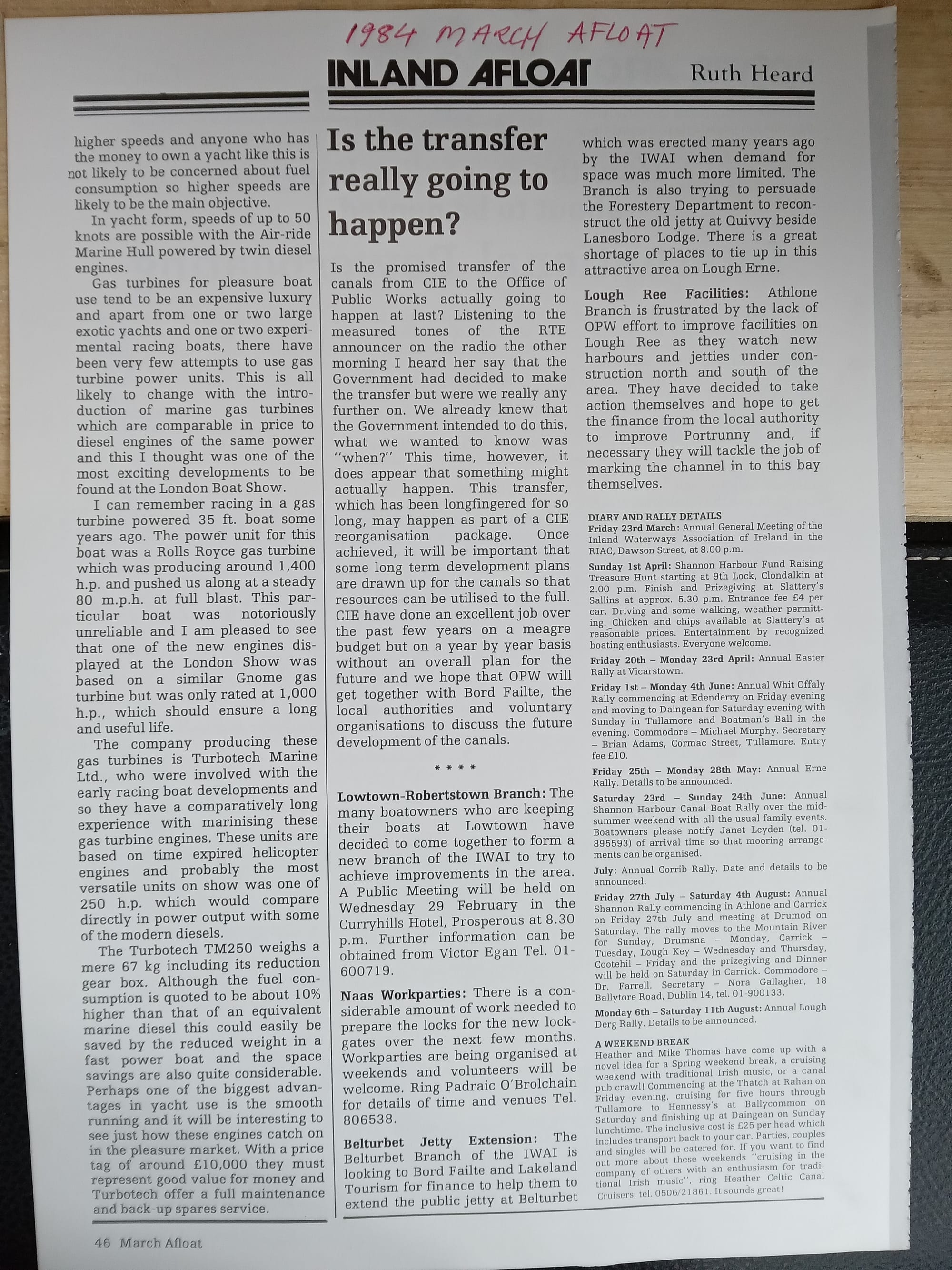 1984 Afloat Magazine CIE to OPW waterways transfer