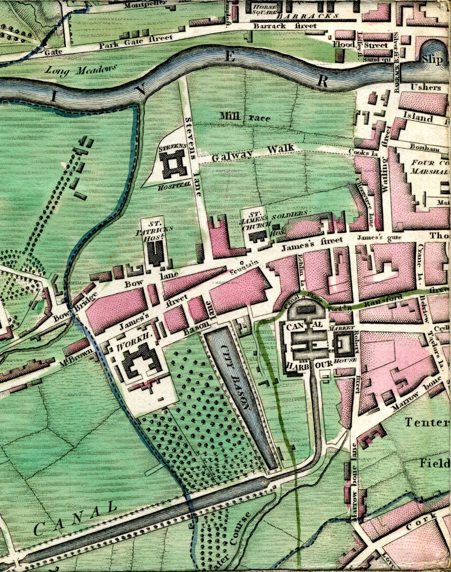 1798 Grand Canal Dublin map James Gate basin and harbour