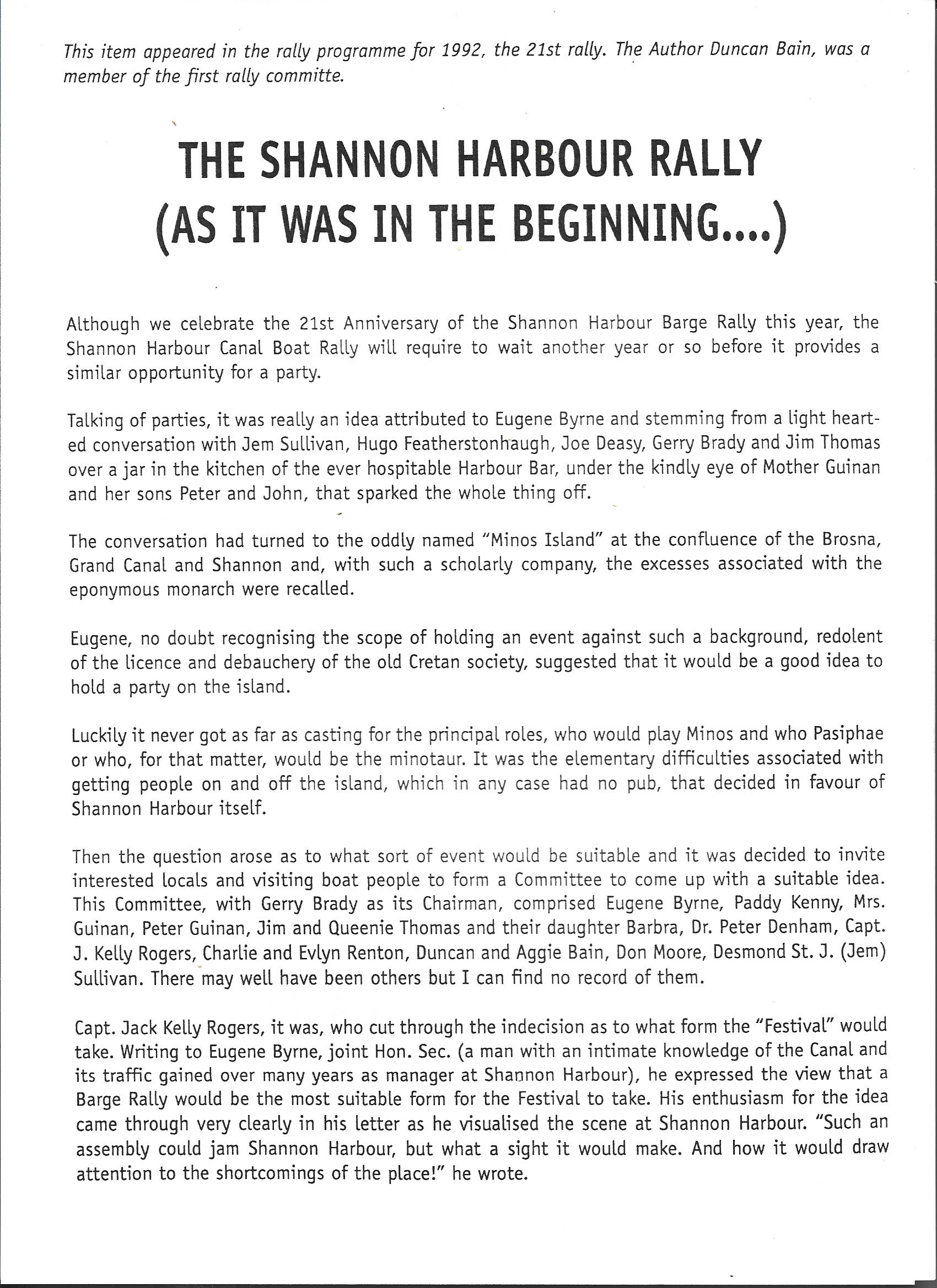 1992 Shannon Harbour Rally program page.1