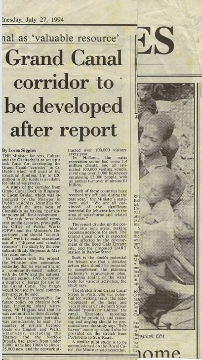 1994 07 27th OPW 51M Grand Canal Corridor Study Launch, by Irish Times