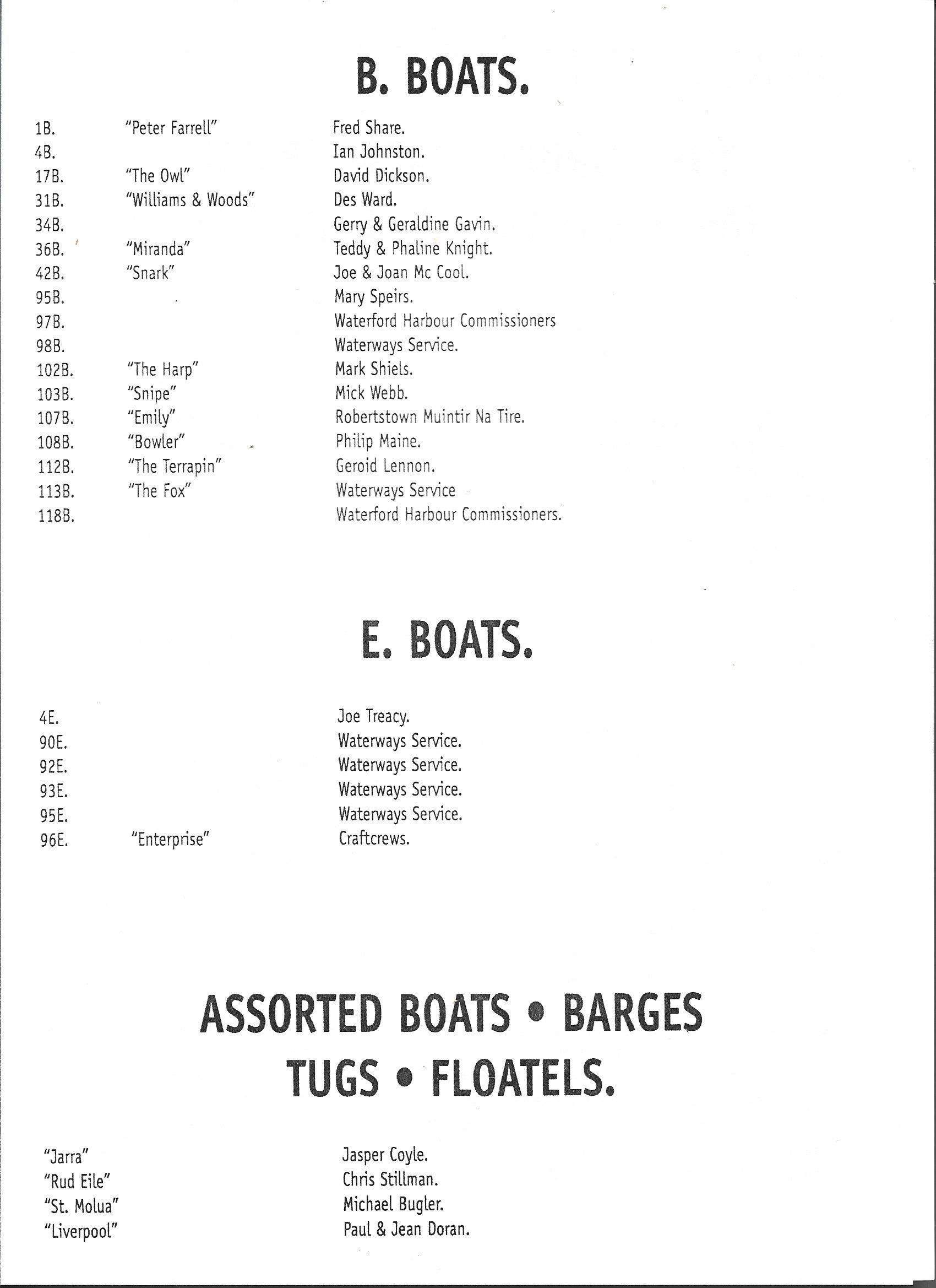 1996 Shannon Harbour Rally barges list page.3