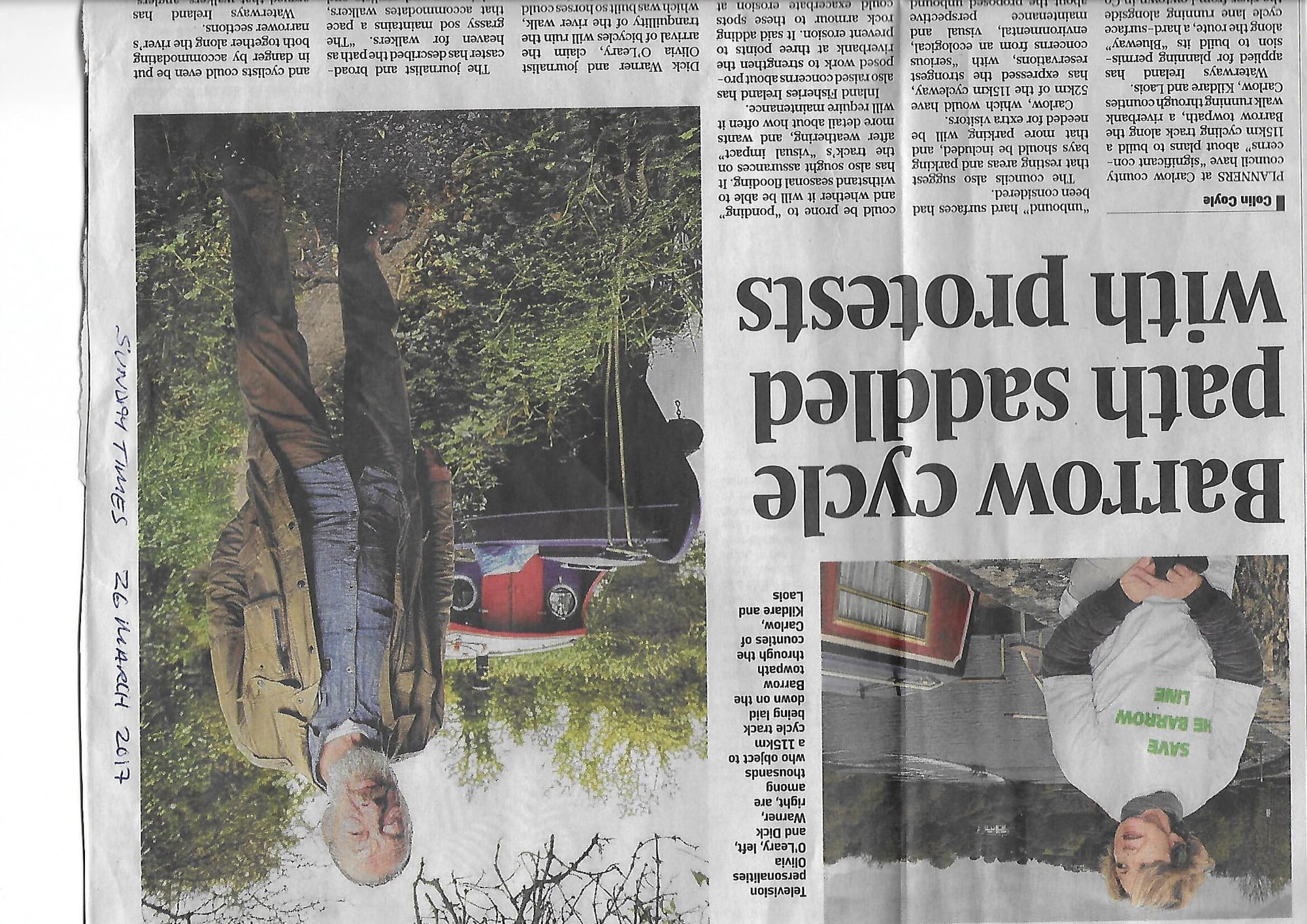 2017 03 26th Sunday Times River Barrow Greenway objections