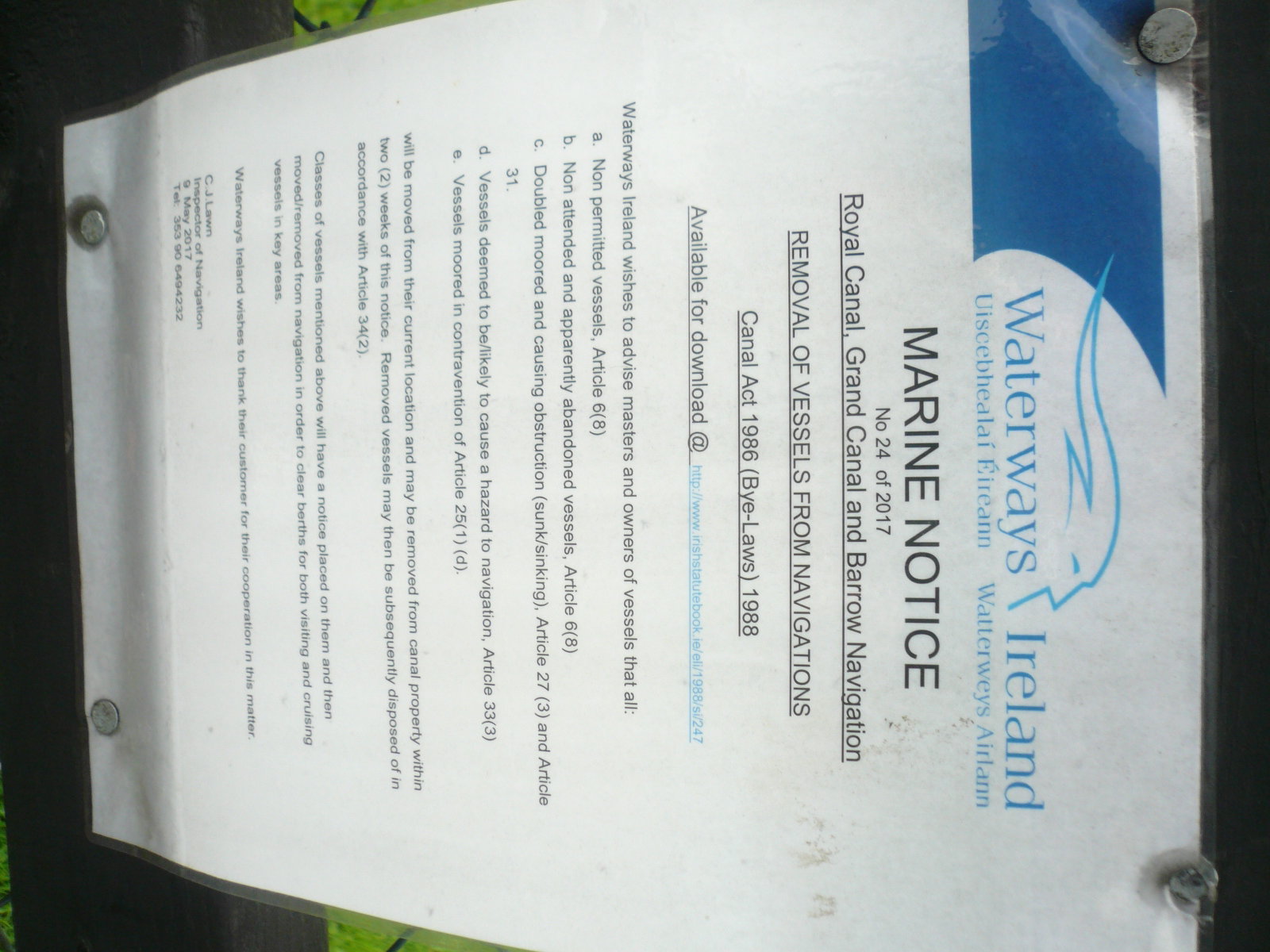 2017 05 09th WI notice removal of vessels