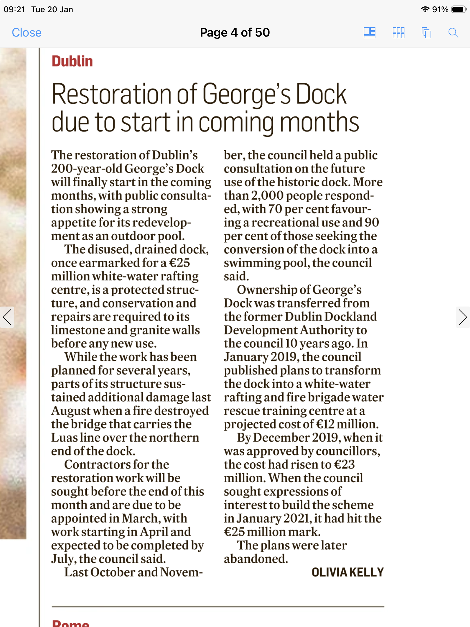 2026 01 20th Irish Times, River Liffey, Georges Dock