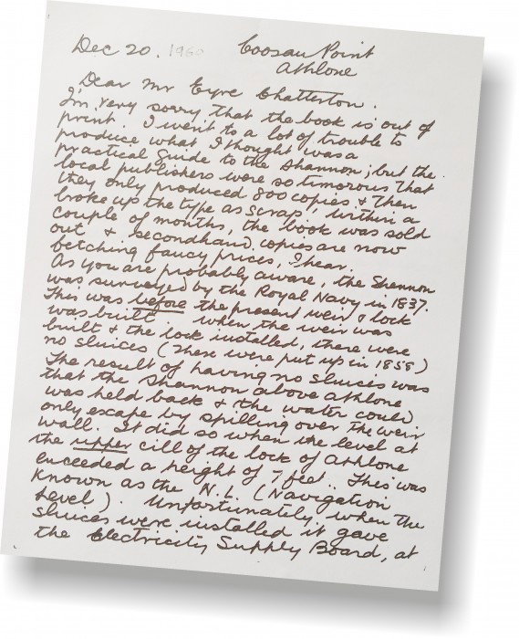 1958 letter by Harry Rice IWAI founder, who lived at Dunrovin, Coosan, Lough Ree