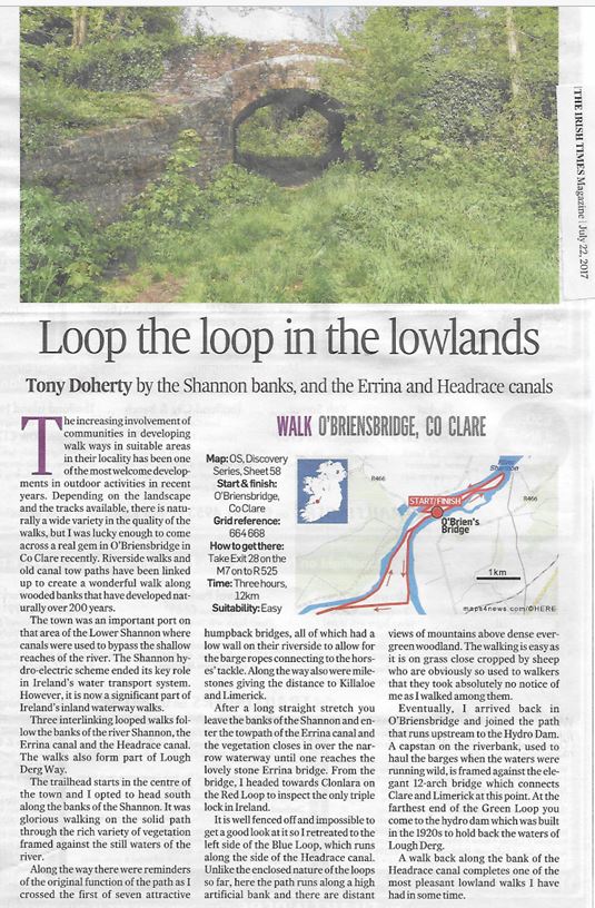 2017 07 22nd Irish Times River Shannon O Briens Bridge loop walk