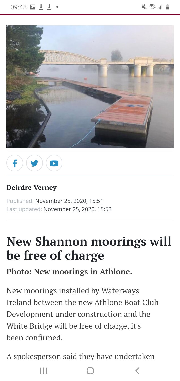 2020 11 25th River Shannon  Athlone Moorings Free of Charge