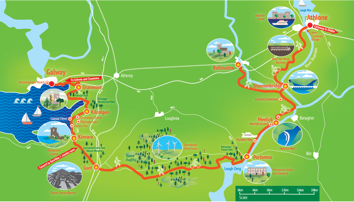 2021 12 River Shannon Athlone to Galway proposed Hymanny Way cycle route map