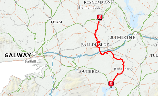 2021 12 River Shannon Athlone to Galway proposed Hymanny Way cycle route map