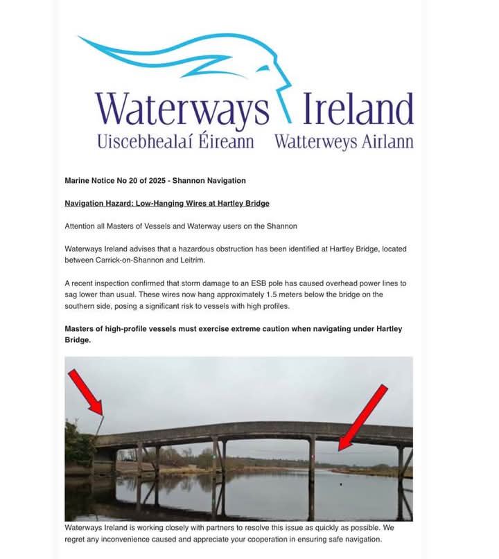 2025 River Shannon Hartley Bridge cables warning