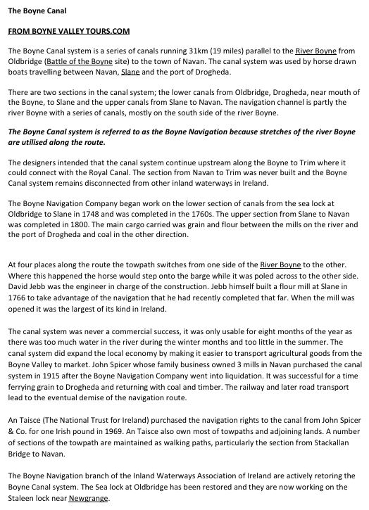 Boyne Navigation summary