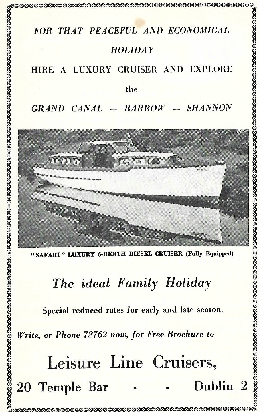 1966 Grand Canal Leisure Line Cruisers advert in Robertstown canal booklet