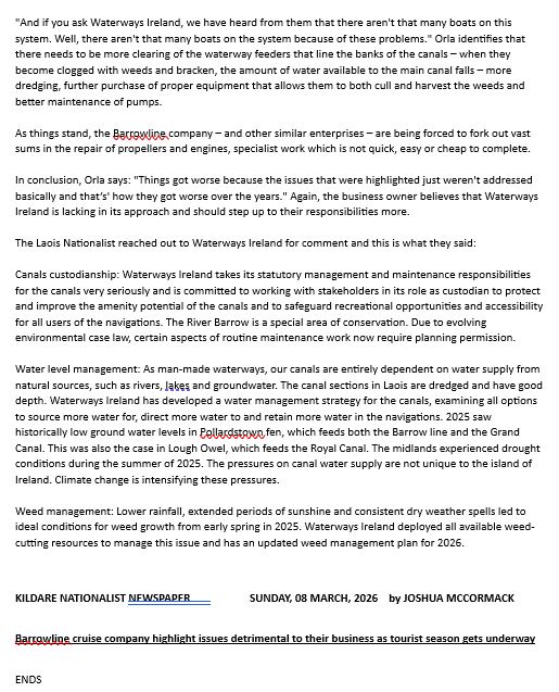 2026 03 08th Barrowline hireboats waterways problems page.2