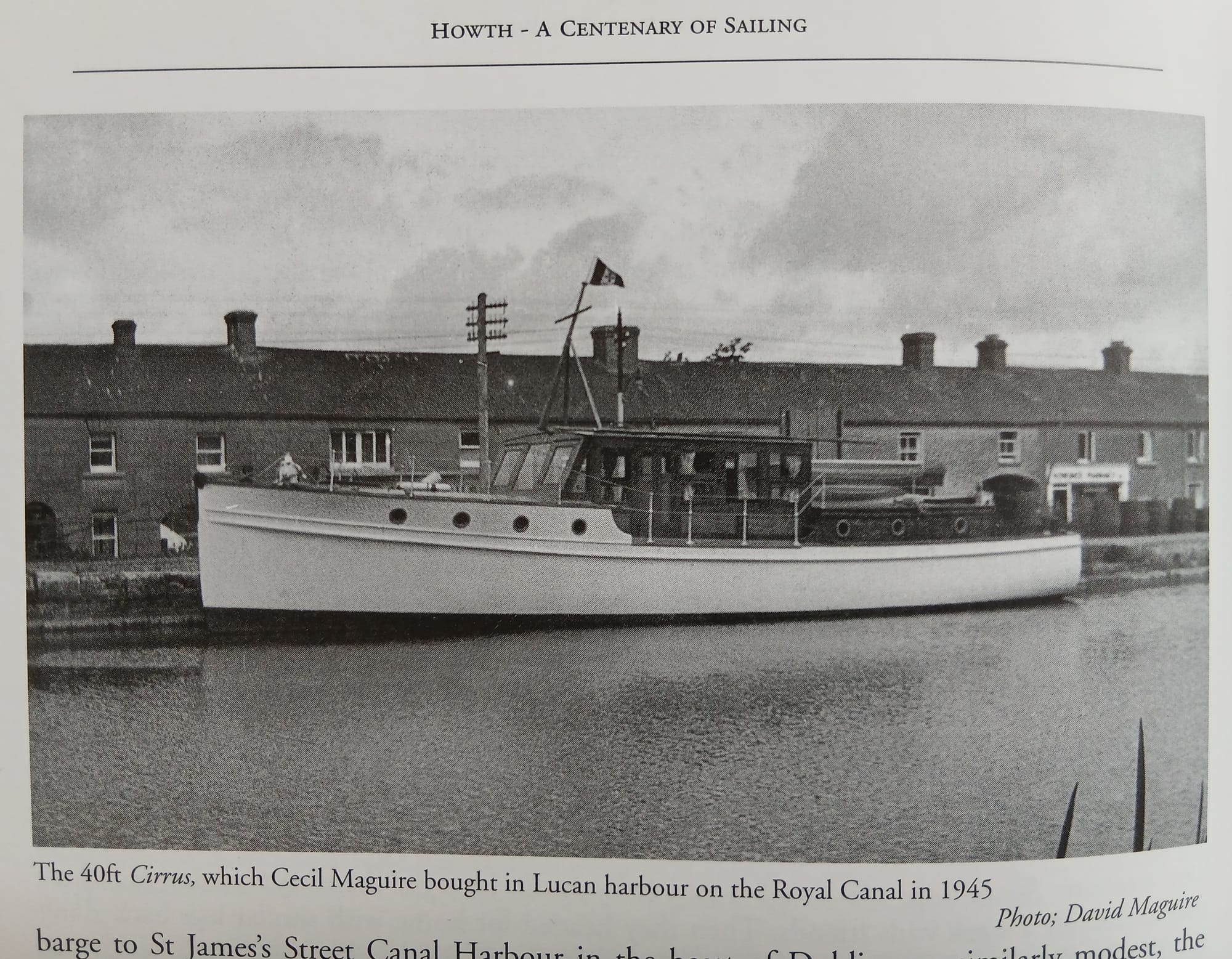 1945 Royal Canal, wooden boat Cirrus moored in Dublin, from W.M.Nixon book Howth a Centenary of Sailing