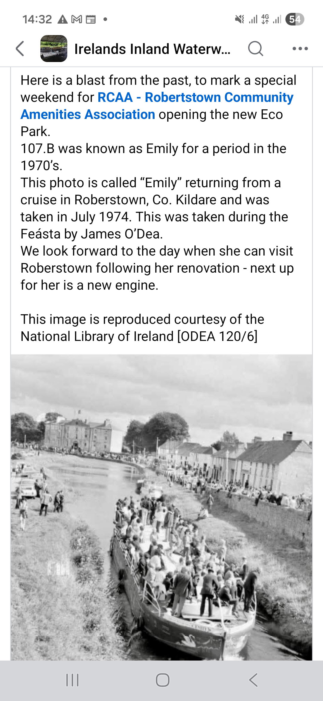 1970s Grand Canal Robertstown, barge 107B Emily, photo by James o Dea