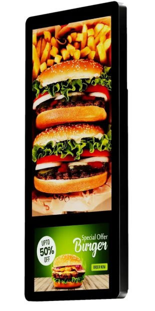 Exibição publicitária de parede Full HD 18,5" + 10,1" Android LCD