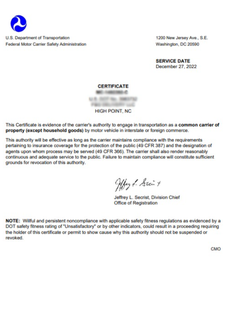 HIGH POINT, NC Operating Authority for Sale — $2,800 (Clean Record | Broker Contracts | Expedited Lanes