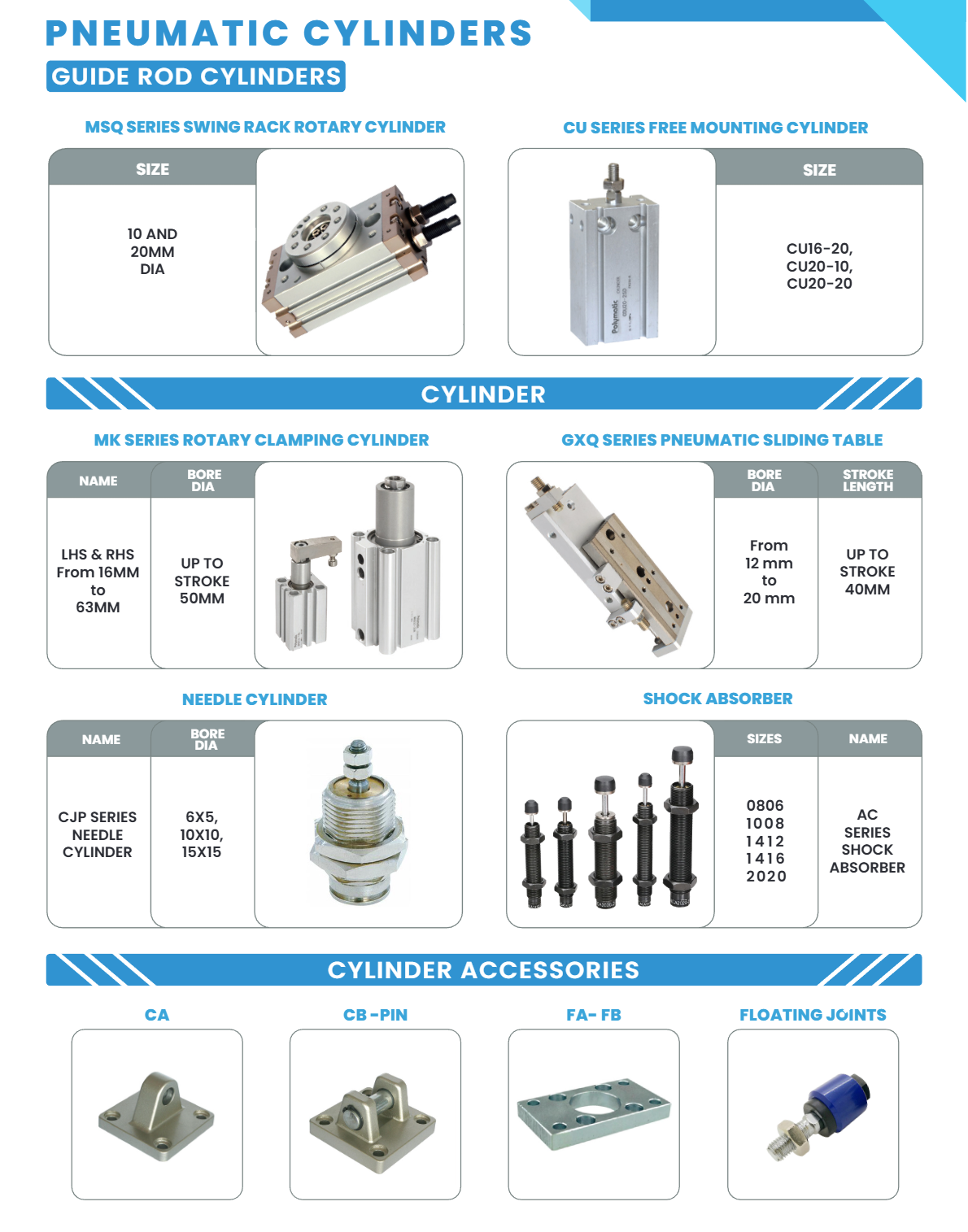 SPECIAL PNEUMATIC CYLINDERS - ALL TYPES AND BRANDS