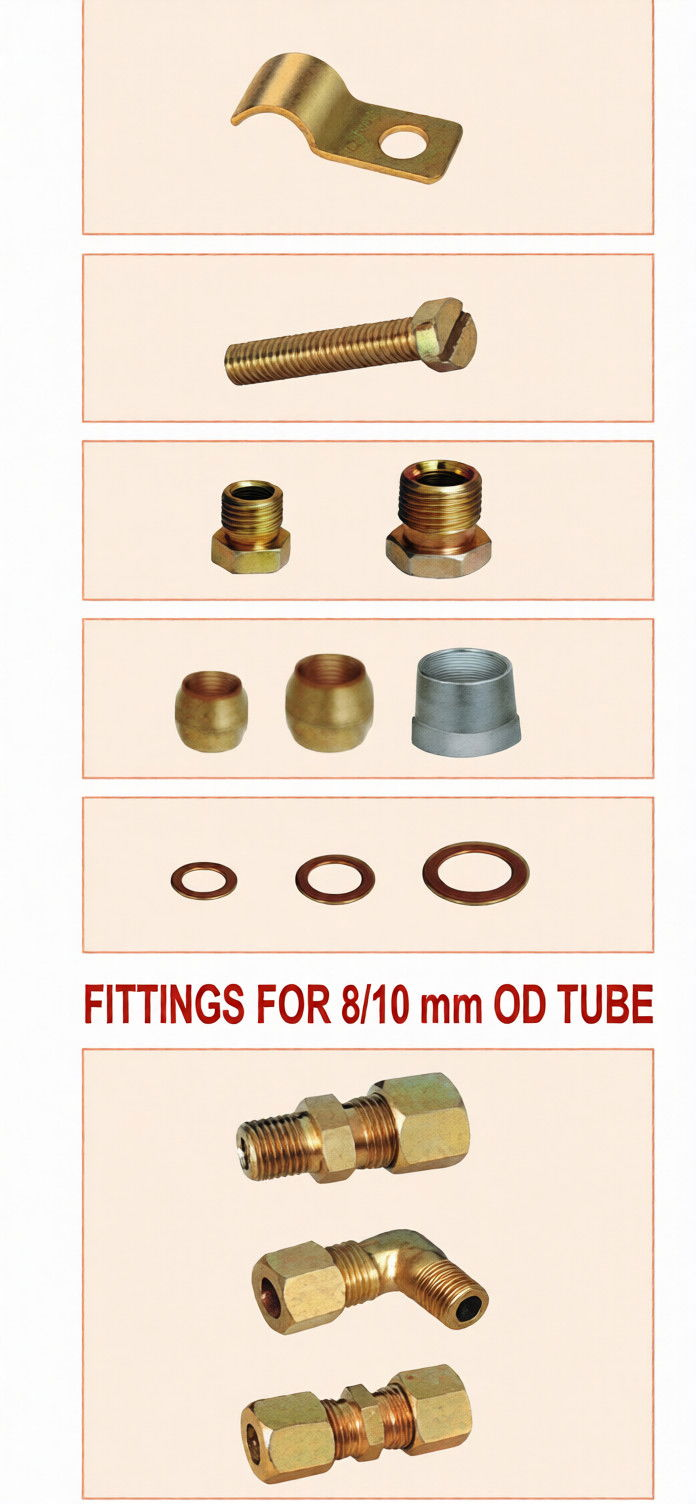 Locking nut, brass Ferrul, copper washer, nut, clamp