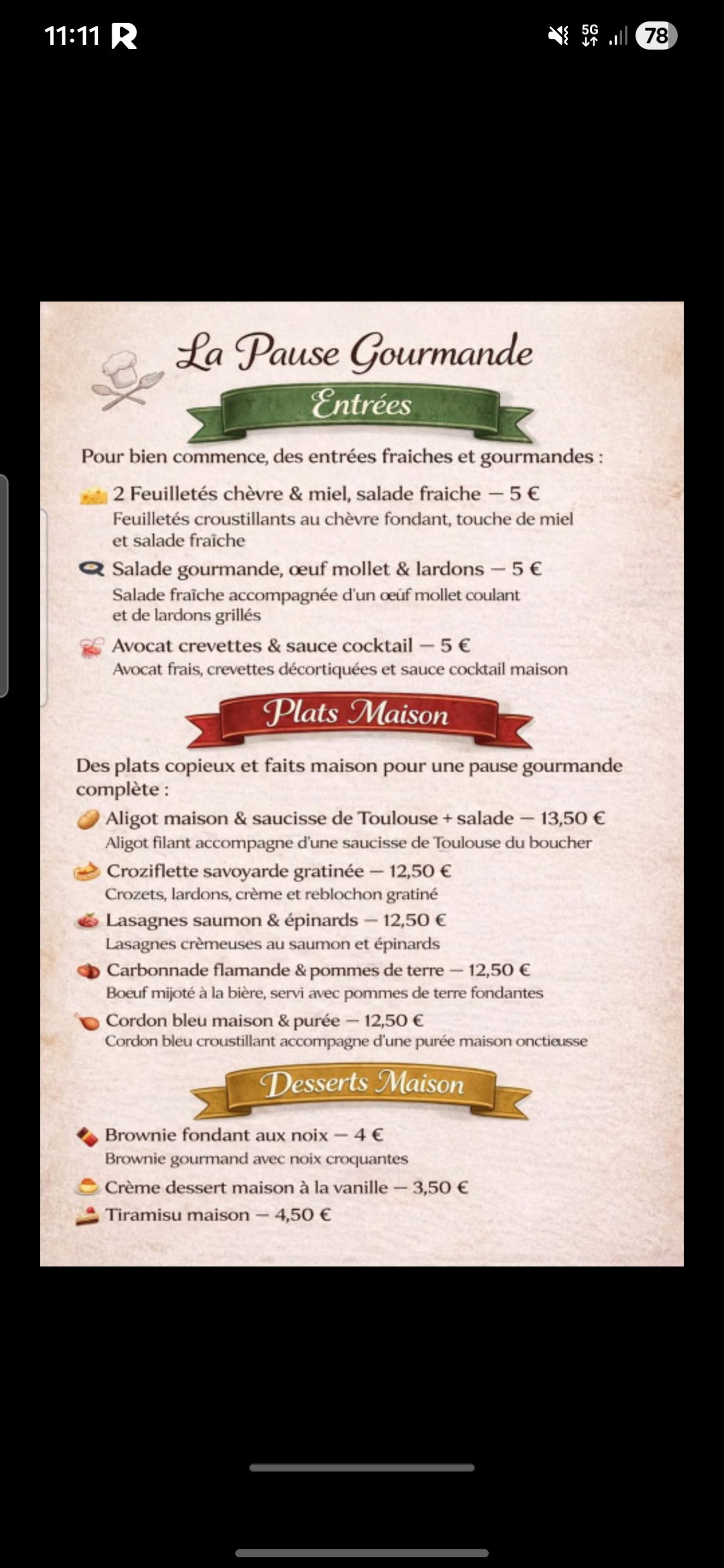 Menu du mois d'Avril