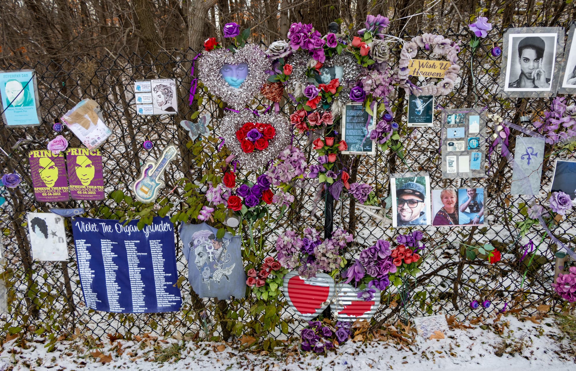 The memorial fence outside Prince's Paisley Park estate in Chanhassen, Minnesota