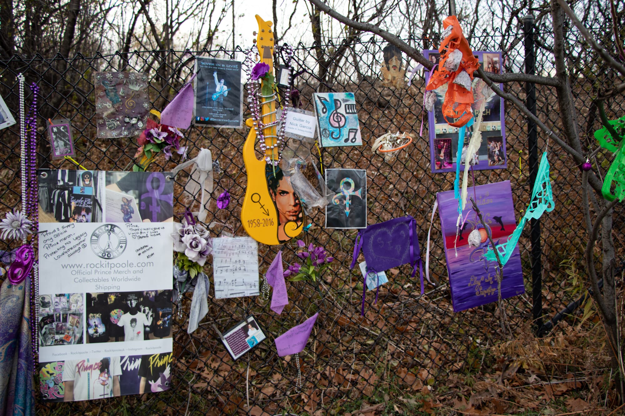The memorial fence outside Prince's Paisley Park estate in Chanhassen, Minnesota