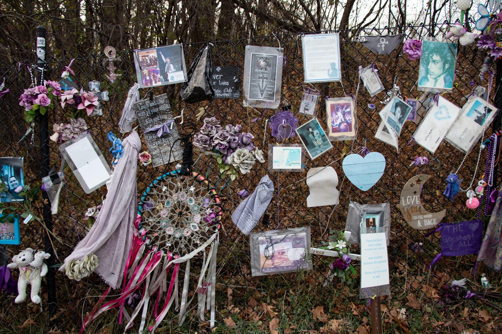 The memorial fence outside Prince's Paisley Park estate in Chanhassen, Minnesota