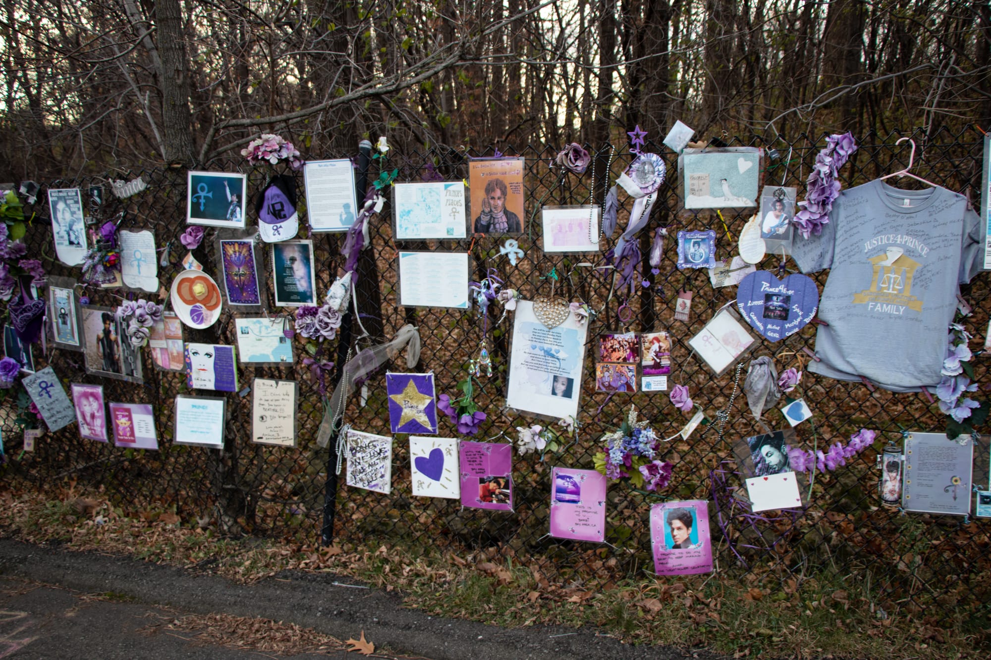 The memorial fence outside Prince's Paisley Park estate in Chanhassen, Minnesota
