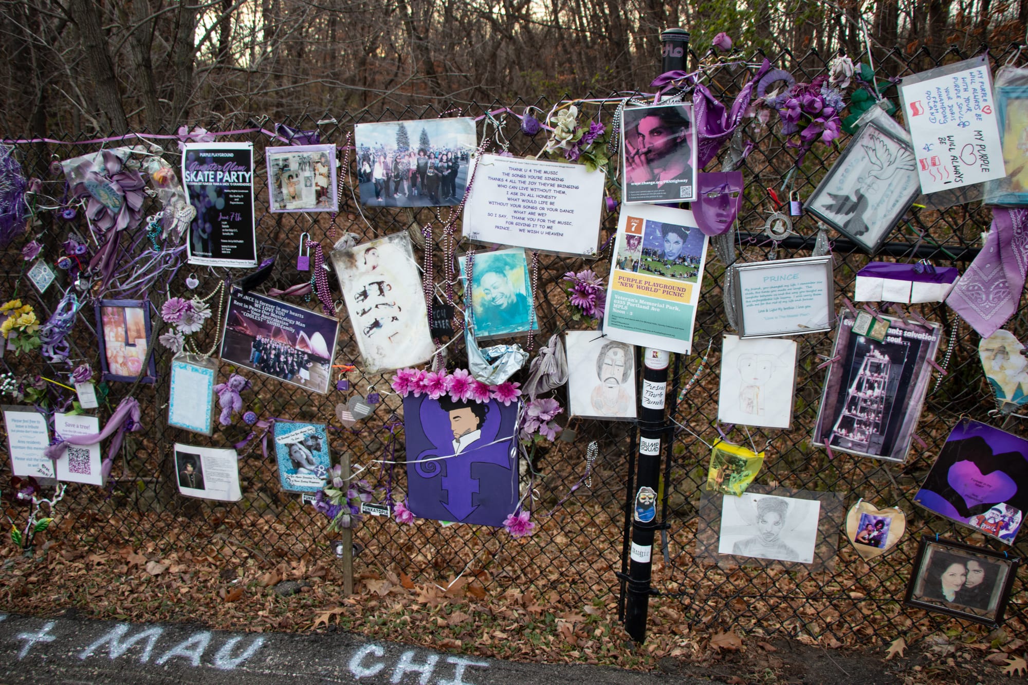 The memorial fence outside Prince's Paisley Park estate in Chanhassen, Minnesota