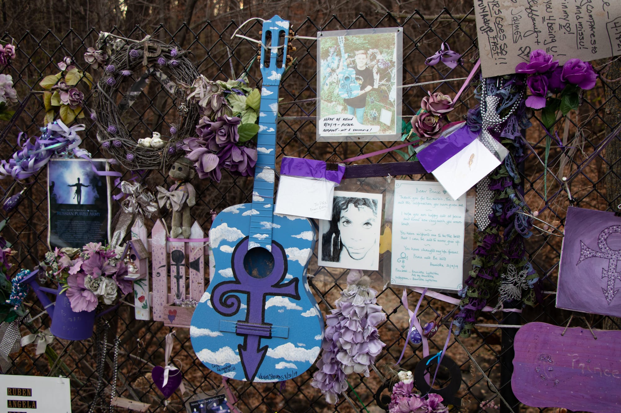 The memorial fence outside Prince's Paisley Park estate in Chanhassen, Minnesota