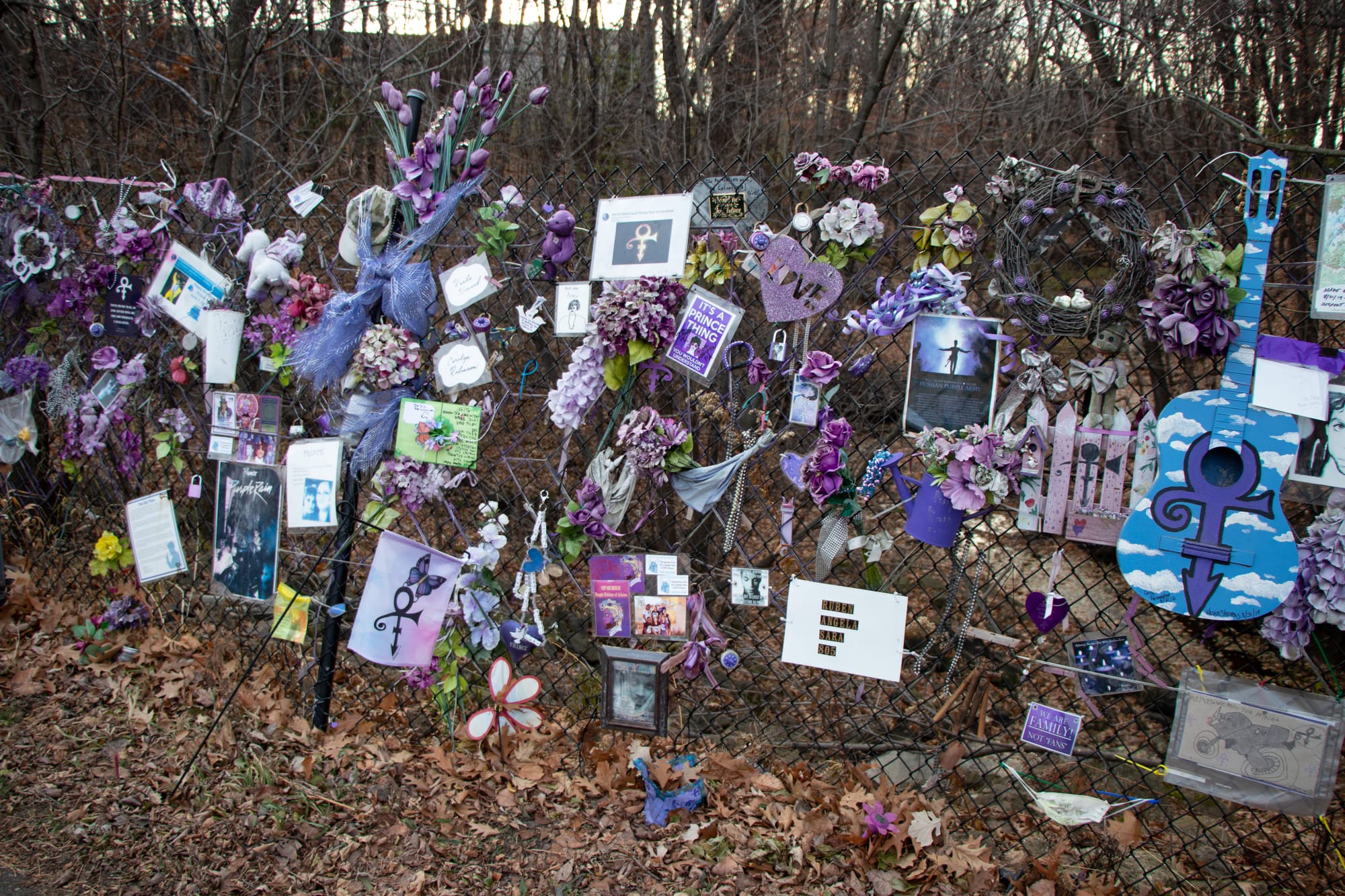 The memorial fence outside Prince's Paisley Park estate in Chanhassen, Minnesota