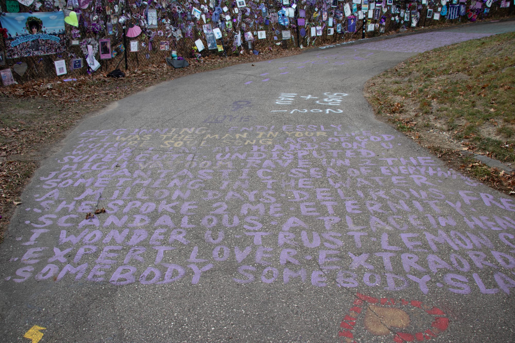 The memorial fence outside Prince's Paisley Park estate in Chanhassen, Minnesota
