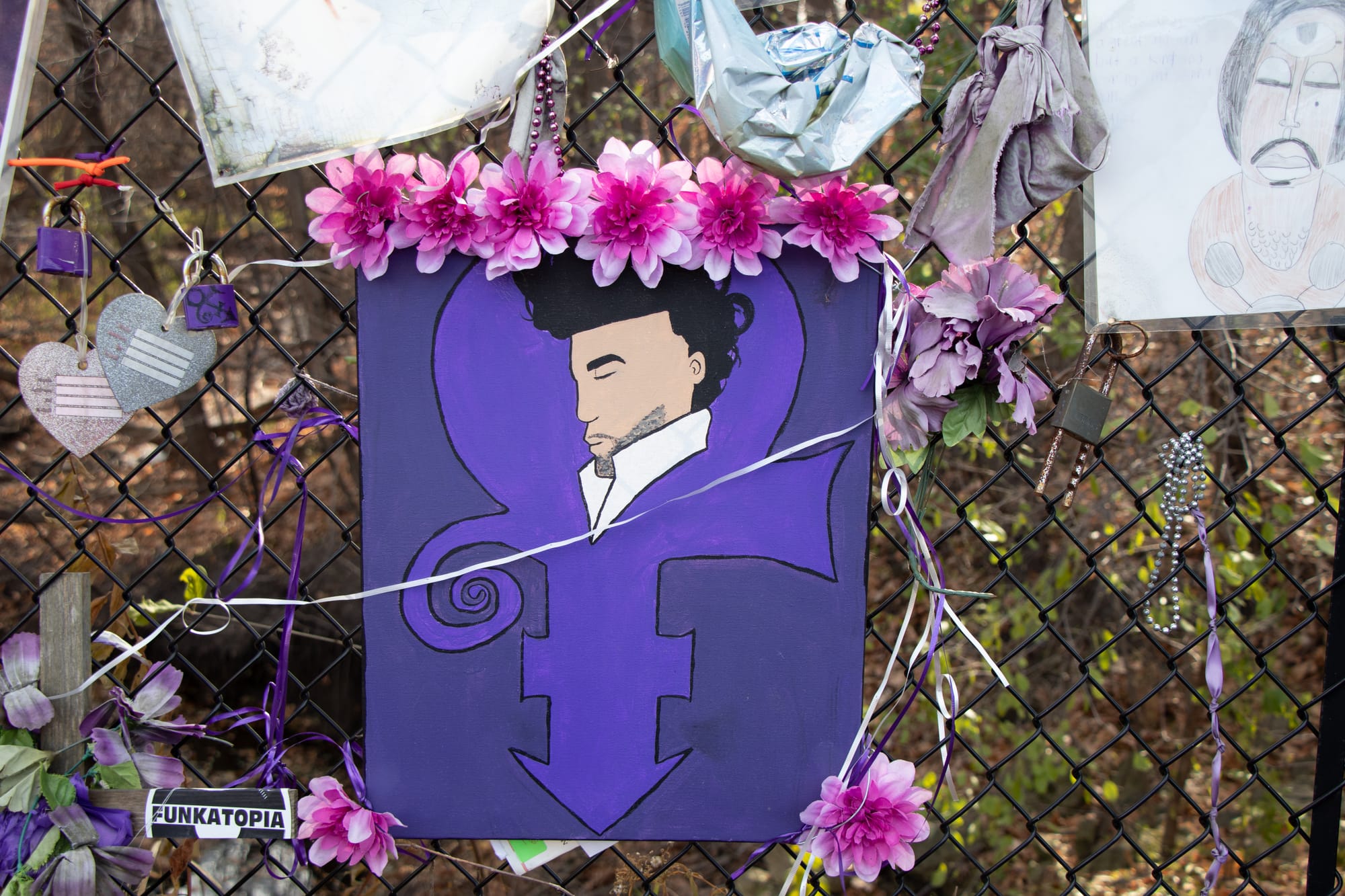 The memorial fence outside Prince's Paisley Park estate in Chanhassen, Minnesota
