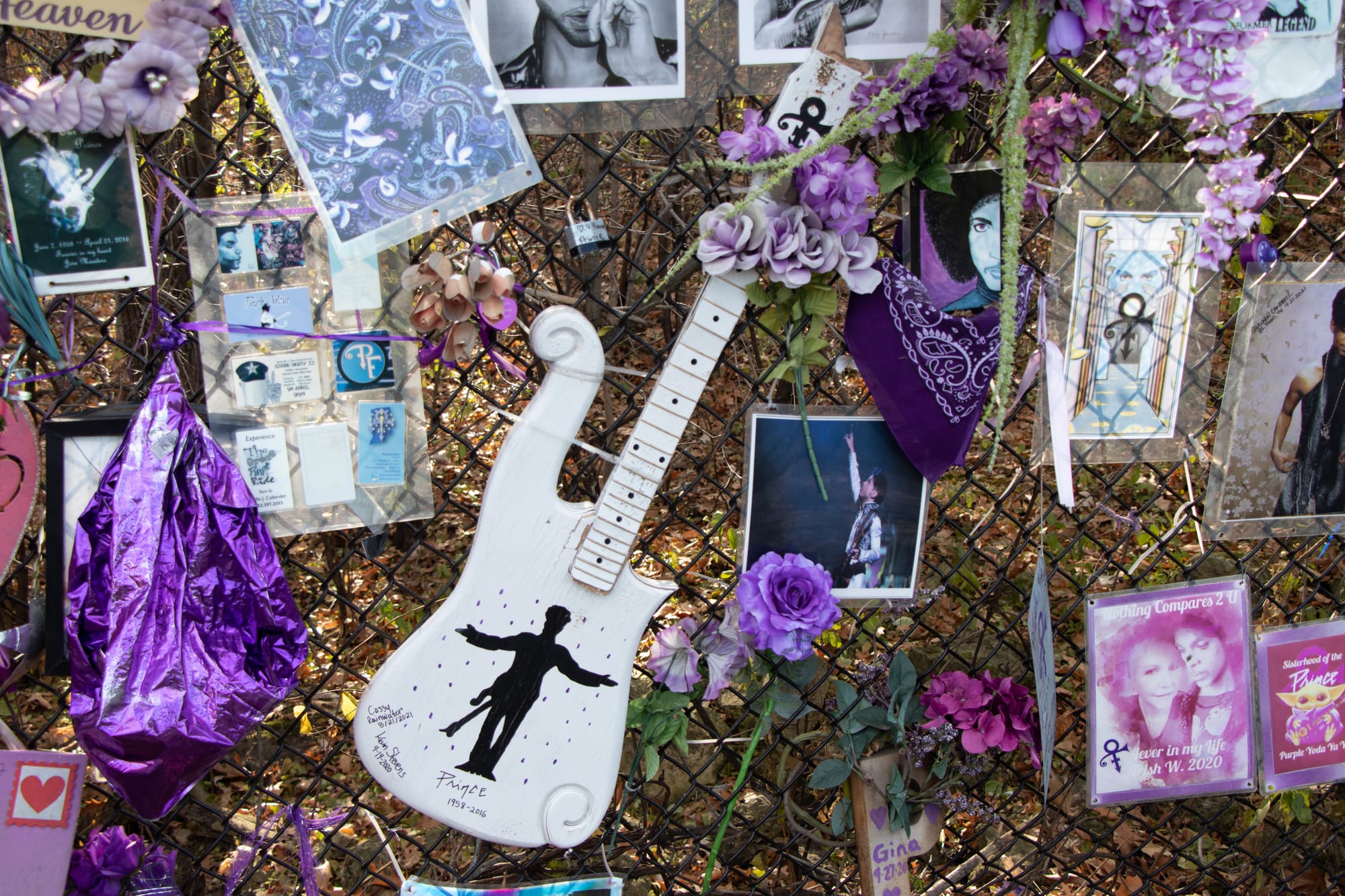 The memorial fence outside Prince's Paisley Park estate in Chanhassen, Minnesota