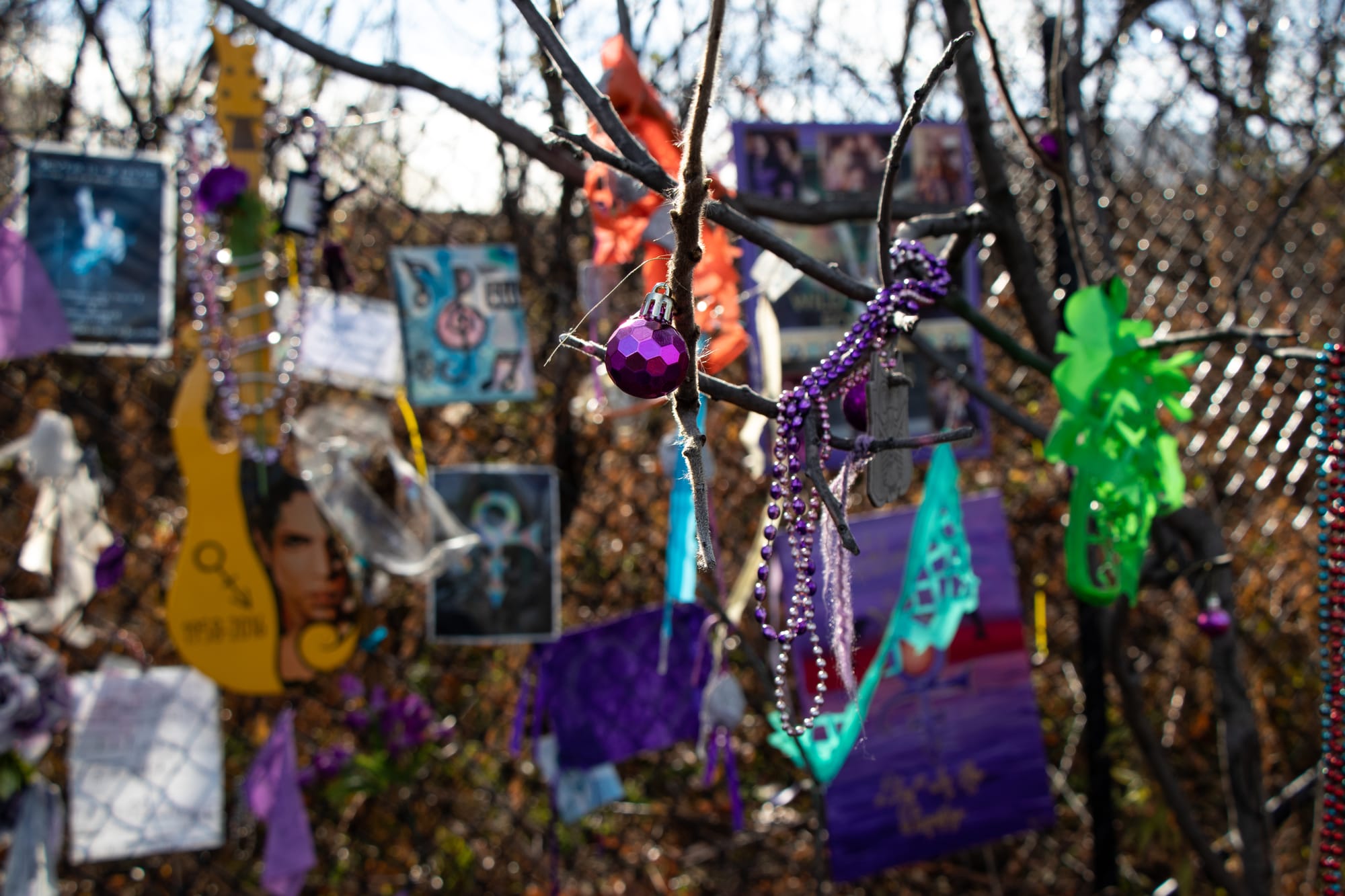 The memorial fence outside Prince's Paisley Park estate in Chanhassen, Minnesota