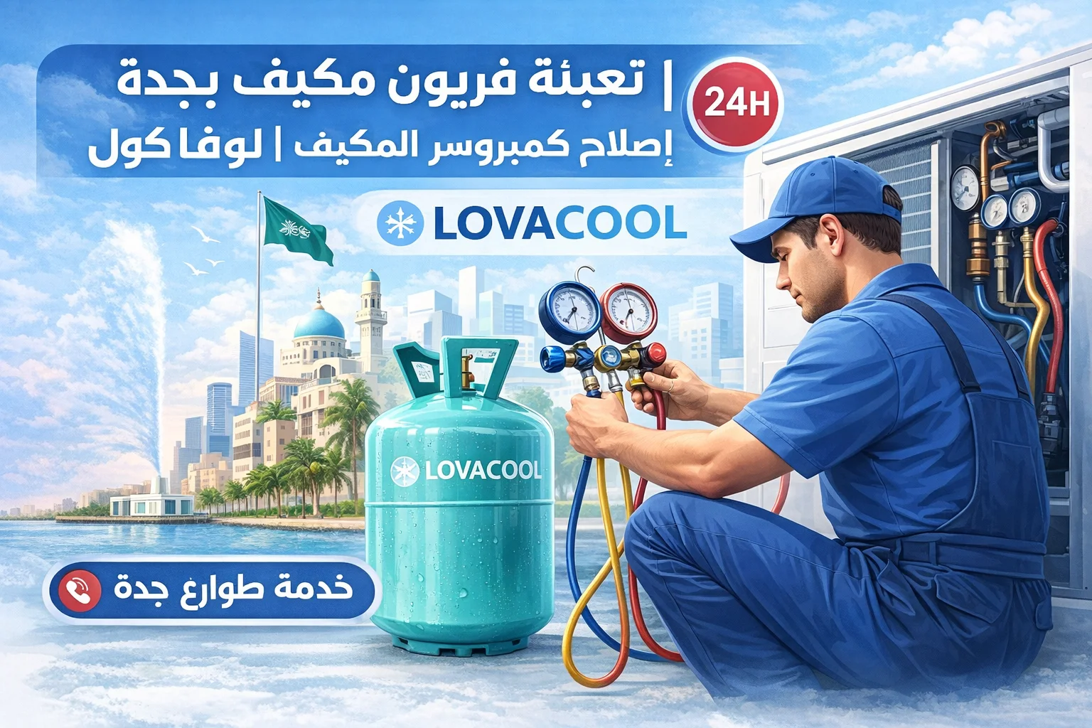 تعبئة فريون مكيف بجدة | إصلاح كمبروسر المكيف | لوفا كول 24 ساعة