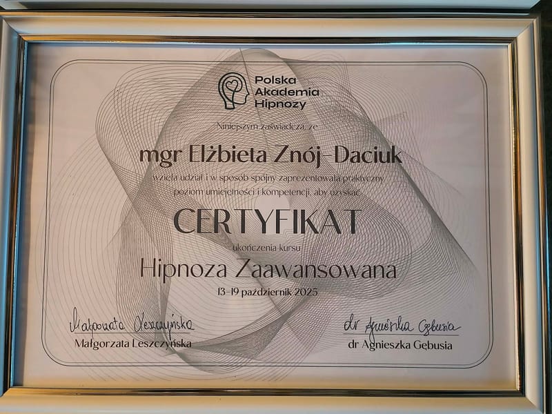 PSYCHOLOŻKA, PSYCHOTERAPEUTKA, HIPNOTERAPEUTKA, 