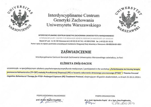 PSYCHOLOŻKA, PSYCHOTERAPEUTKA, HIPNOTERAPEUTKA, 