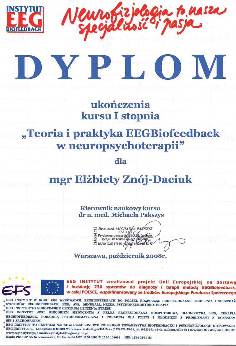 PSYCHOLOŻKA, PSYCHOTERAPEUTKA, HIPNOTERAPEUTKA, 