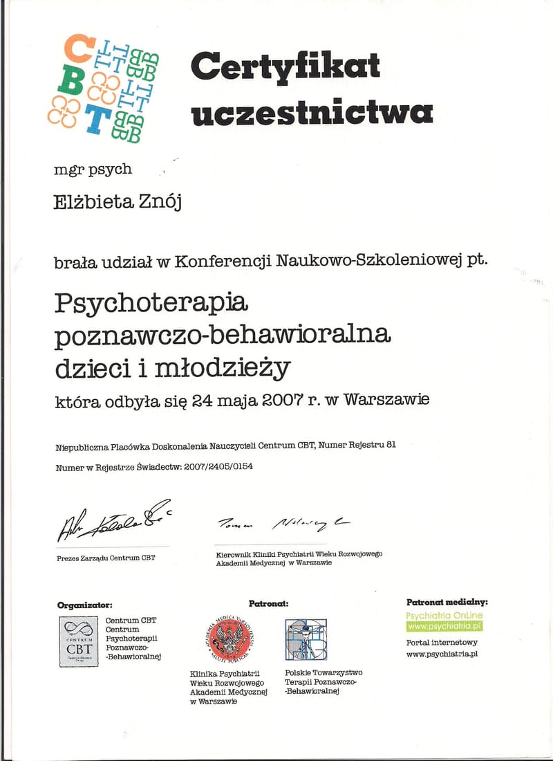 PSYCHOLOŻKA, PSYCHOTERAPEUTKA, HIPNOTERAPEUTKA, 