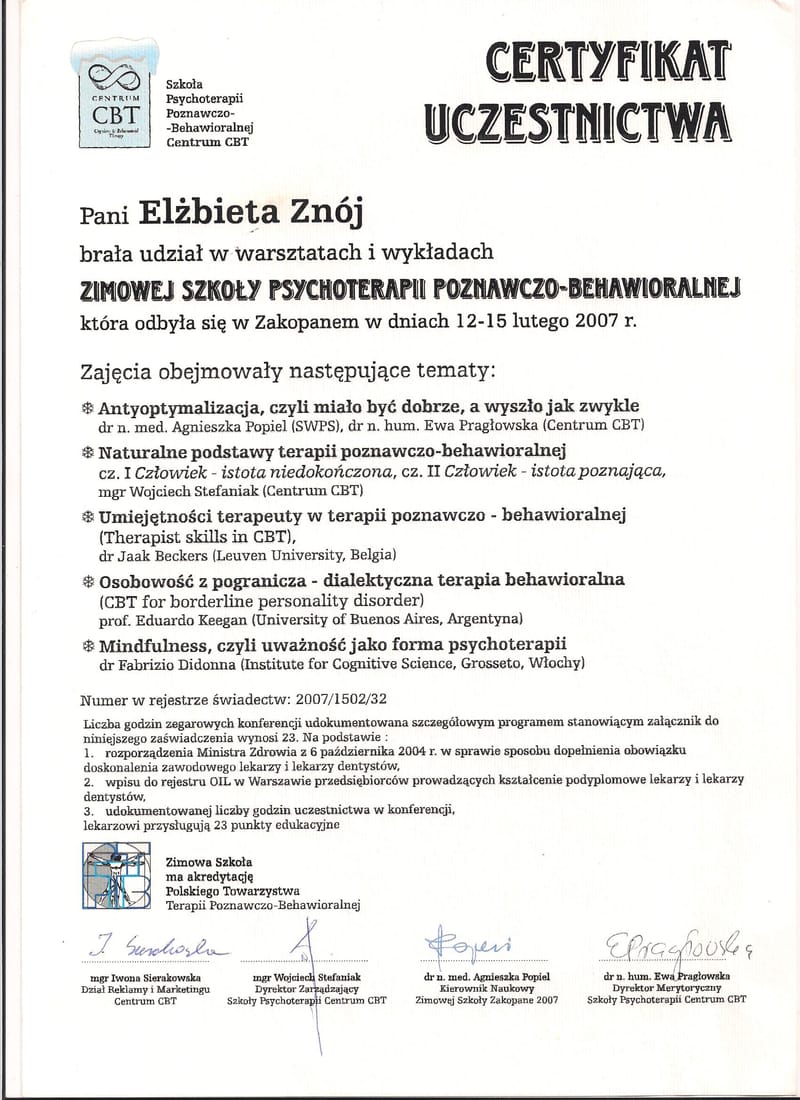 PSYCHOLOŻKA, PSYCHOTERAPEUTKA, HIPNOTERAPEUTKA, 